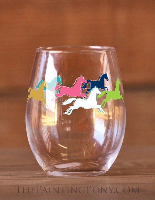 At The Races Galloping Horse Stemless Wine Glass