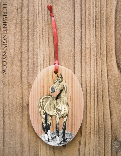 Buckskin Akhal-teke Horse Art Wooden Christmas Ornament