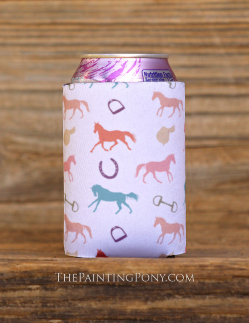 English Horses Pattern Can Cooler