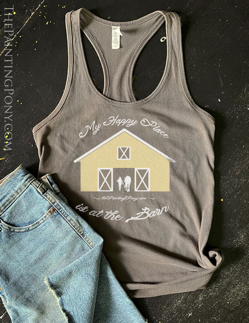 My Happy Place is at The Barn Equestrian Racerback Tank Top