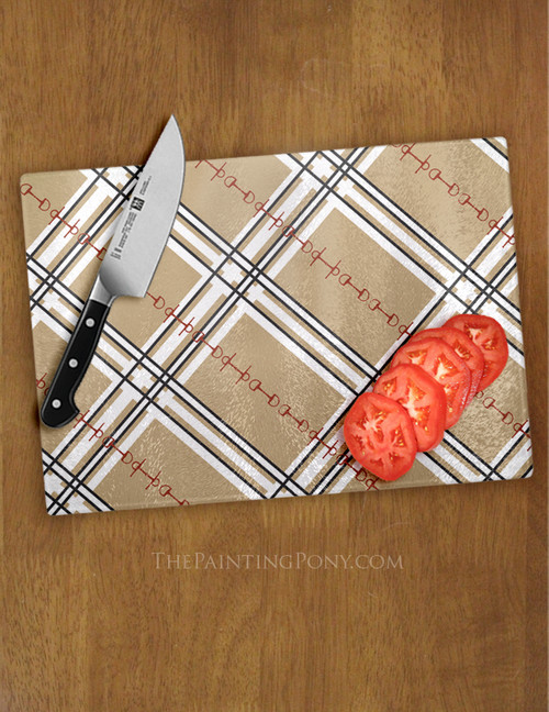 Plaid Horse Bits Equestrian Pattern Glass Cutting Board