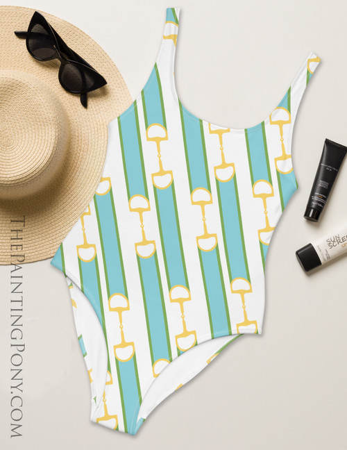 Striped Ribbon Bits Equestrian Swim Suit