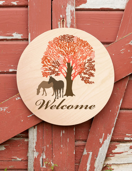 Autumn Horse Lover Welcome Wood Door Sign