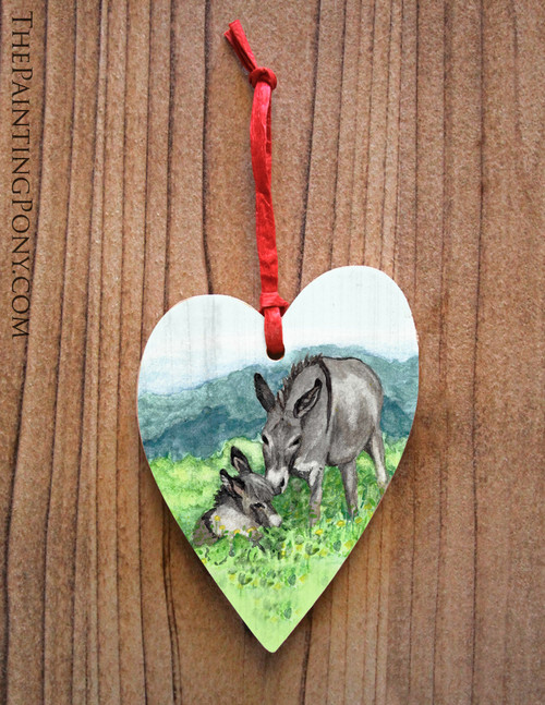 Miniature Donkies Wooden Equestrian Ornament