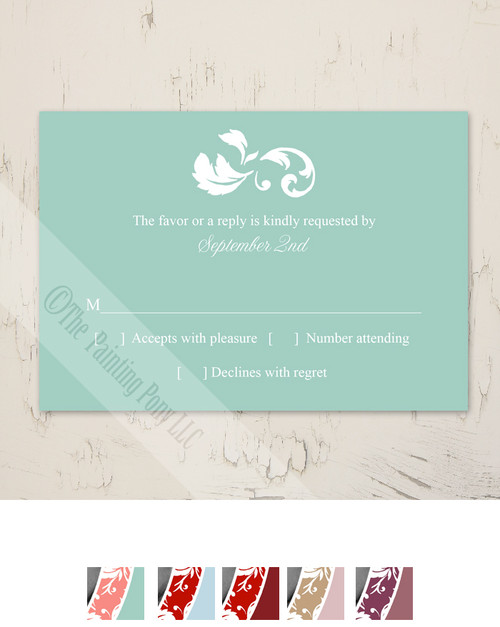 Damask Border Photo Template Wedding RSVP card (10 pk)