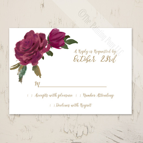 Watercolor Roses Wedding RSVP card (10 pk)