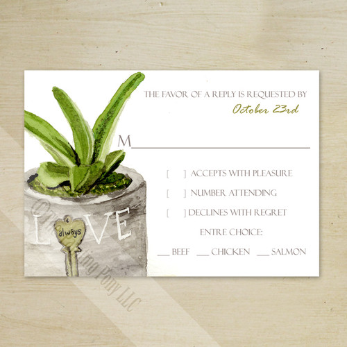 Potted Succulent Watercolor Wedding RSVP card (10 pk)