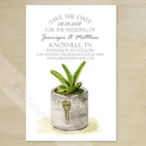 Southwestern Succulent Watercolor Wedding Save The Date Postcards