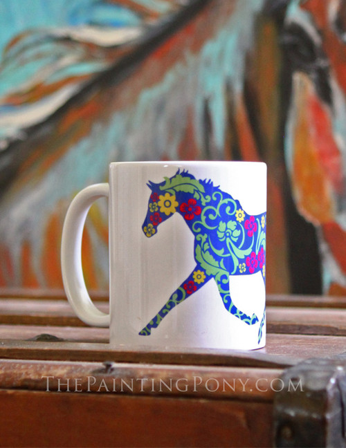 Trotting Floral Patterned Horse Coffee Mug