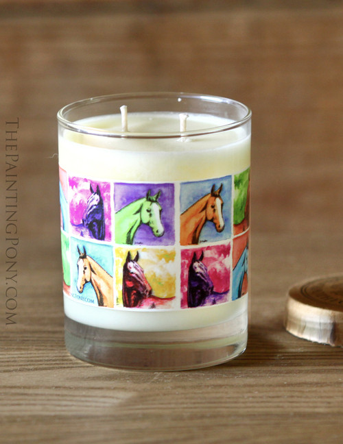 Colorful Horse Head Pattern Collectible Glass Cup Apothecary Candle