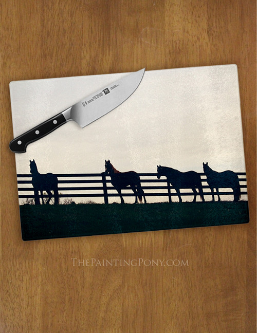 Horses at the Fence Glass Cutting Board