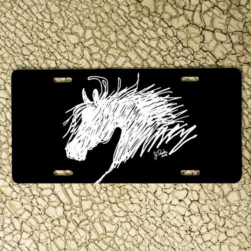 3D Horse Pony Aluminum Mirrored Chrome Front License Plate – With Screw Caps, Silver