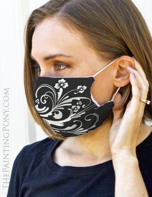 Black and White Chic Floral Design Face Mask Coverlet