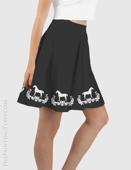 Classic Damask Horse Equestrian Flare Skirt