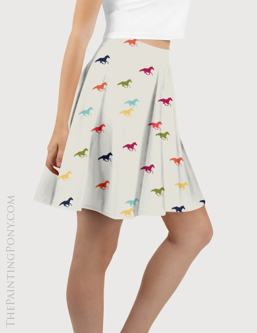 Confetti Galloping Horse Pattern Equestrian Flare Skirt