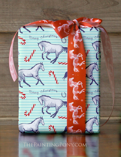 Candy Canes and Ponies Holiday Gift Wrapping Paper