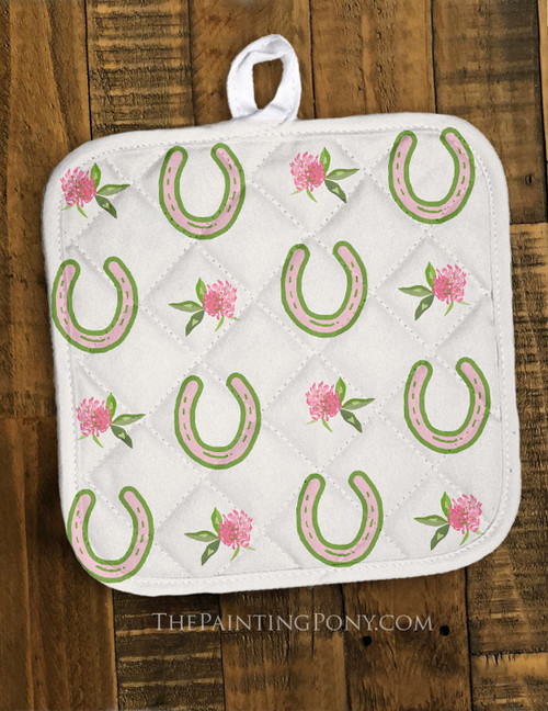 Spring Clover Flowers and Horse Shoes Pot Holder