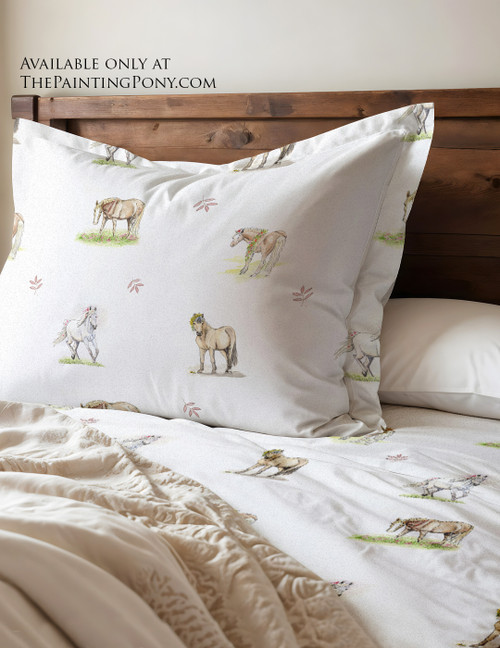 Whimsical Spring Pony Pattern Equestrian Bedding Set