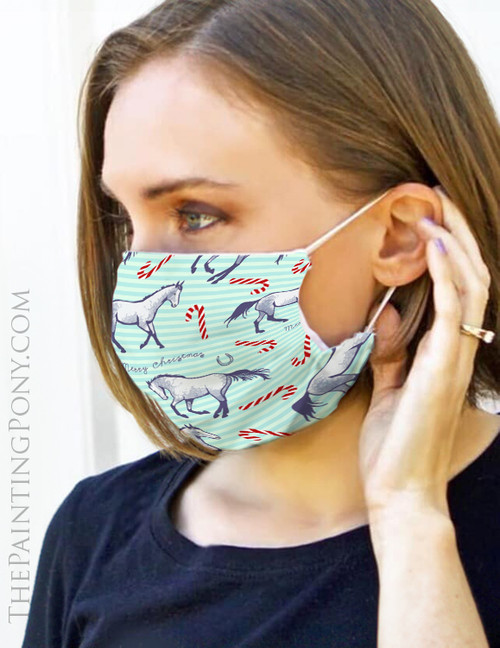 Candy Canes and Ponies Christmas Face Mask Coverlet Candy Canes and Ponies Christmas Face Mask Coverlet