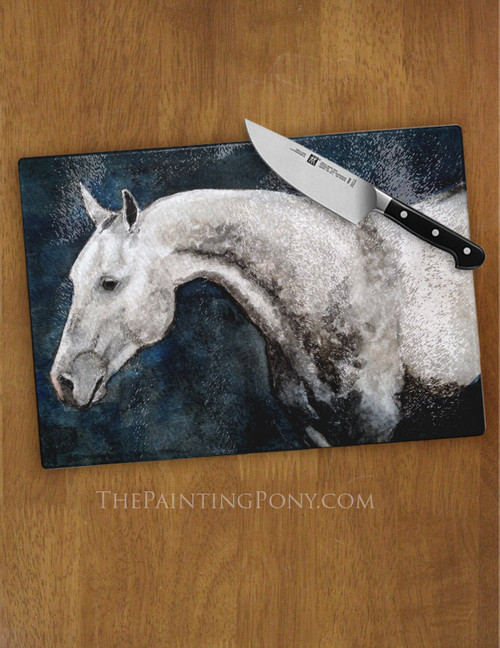 Dappled Grey Horse Art Equestrian Glass Cutting Board