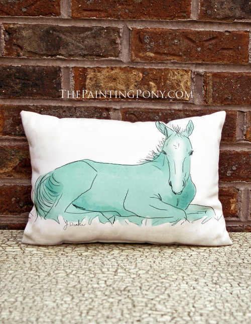 Blue Horse Foal Art Equestrian Accent Pillow