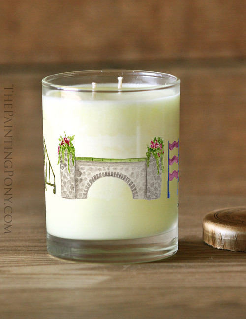 Watercolor Horse Jumps Art Glass Cup Apothecary Candle