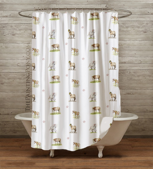 Whimsical Pony Pattern Equestrian Shower Curtain Whimsical Pony Pattern Equestrian Shower Curtain
