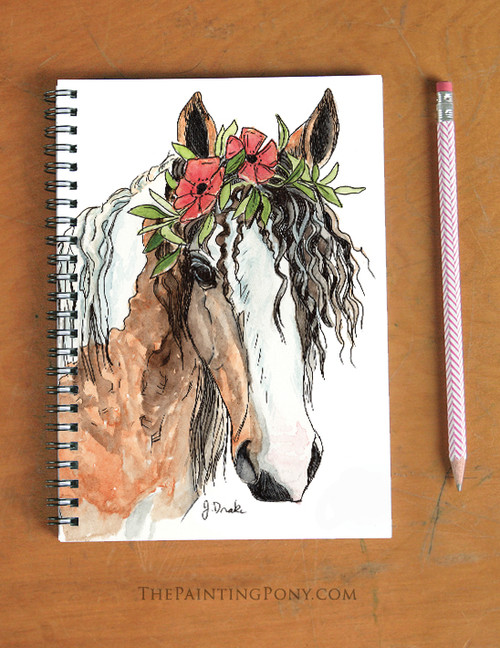 Curly Bohemian Horse Head Art "Josie" Spiral Notebook