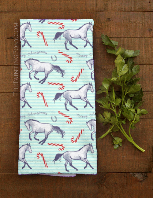 Candy Canes and Ponies Christmas Hand Towel