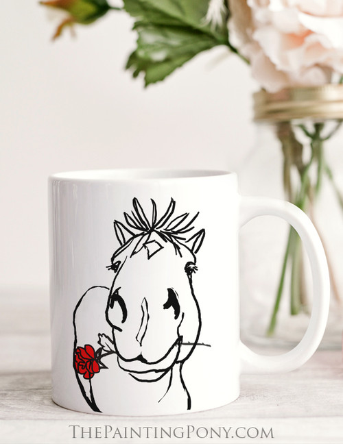 Valentine Pony Holding Rose Equestrian Coffee Mug