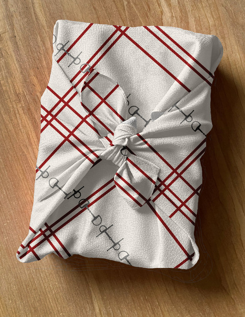 Plaid Horse Bit Pattern Holiday Furoshiki Fabric Gift Wrap