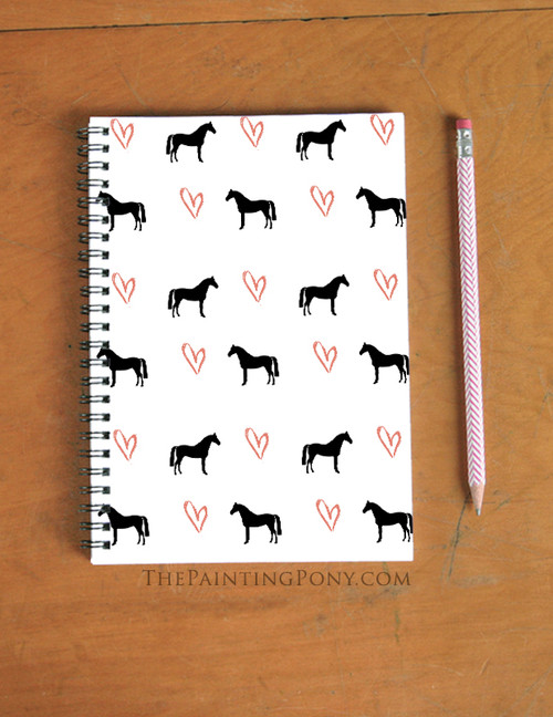 Heart Horse Pattern Equestrian Valentine Spiral Notebook