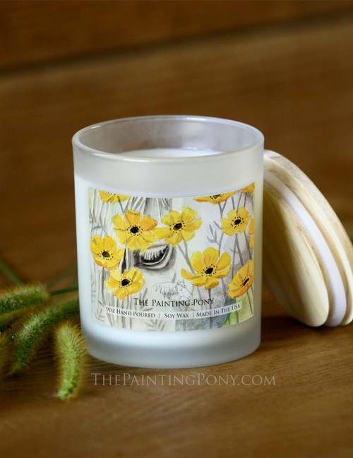 Yellow Poppies and White Horse Equestrian Hand Poured Scented Candle