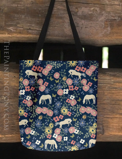 Pony Garden Pattern Equestrian Tote Bag