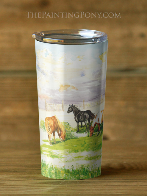 Horses on the Beach Watercolor Equestrian Travel Tumbler