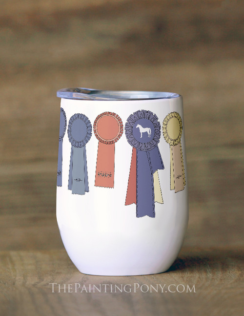 Champion Horse Show Ribbons Equestrian Stemless Wine Tumbler