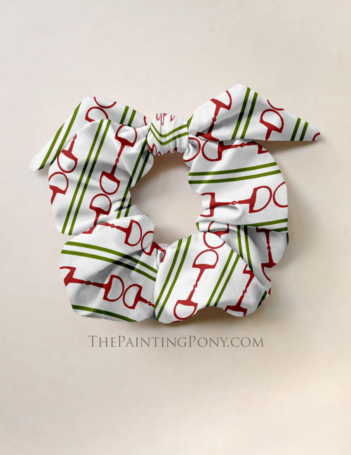 Christmas Striped Horse Bit Pattern Equestrian Hair Tie Scrunchie