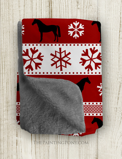 Winter Horse and Snowflake Pattern Equestrian Fleece Throw Blanket
