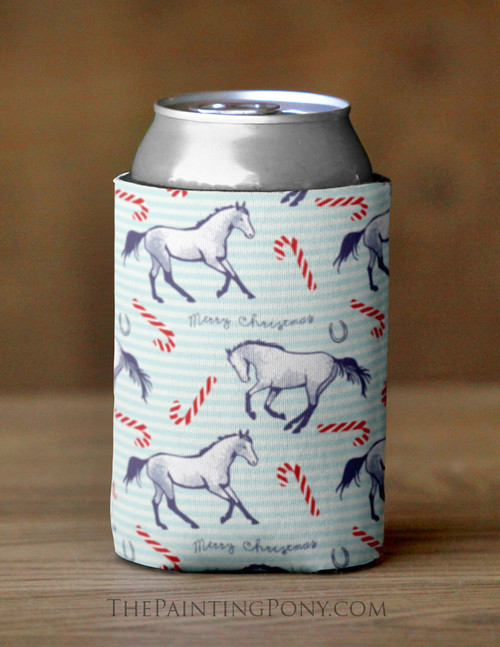 Candy Canes and Ponies Christmas Equestrian Can Cooler