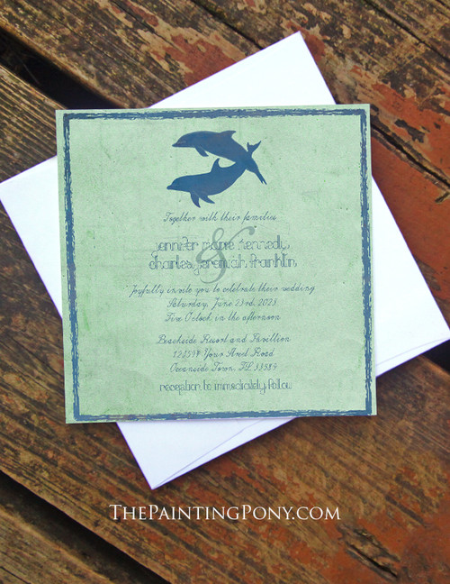 Two Dolphins Wedding Invitation (10 pk) (custom colors available)