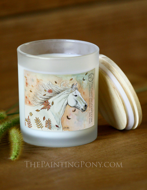 Fall Watercolor Horse Head Art Equestrian Hand Poured Scented Candle