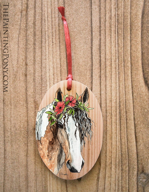 Bohemian Horse Head Art "Josie"  Wooden Equestrian Christmas Ornament