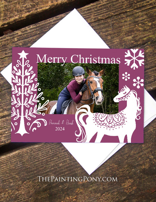 Winter Horse Equestrian Photo Holiday Cards (10 pk) (Customized Colors)