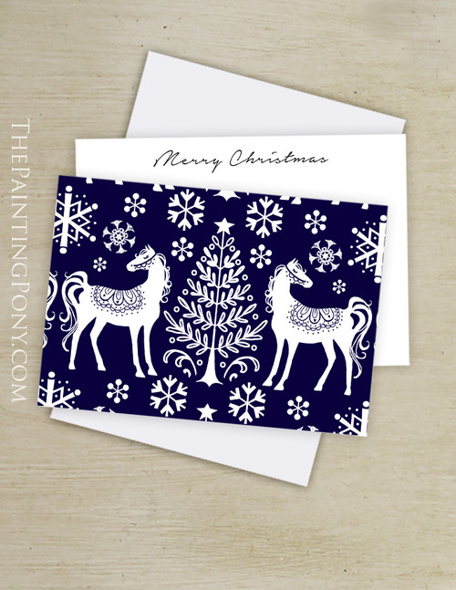 Winter Horse Pattern Flat Mini Equestrian Christmas Cards (10 pk)