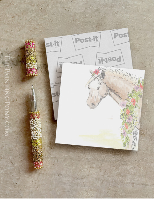 Whimsical Floral Pony Art Equestrian Post-it® Note Pads