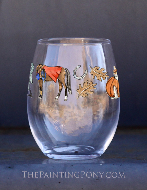 Pony Fun Fall Costume Class Equestrian Stemless Wine Glass Pony Fun Fall Costume Class Equestrian Stemless Wine Glass