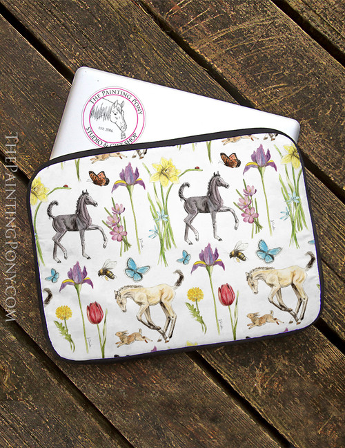 Springtime Fun Horse Foals and Flowers Equestrian Laptop Sleeve