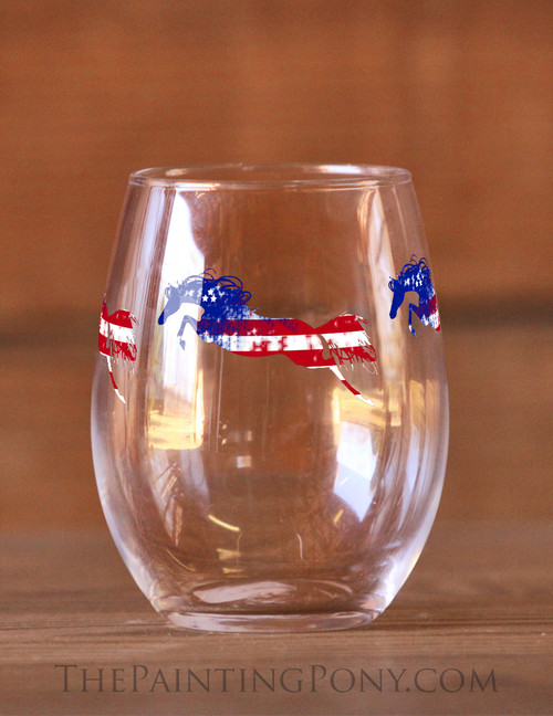 Jumping Liberty Horse Stemless Wine Glass