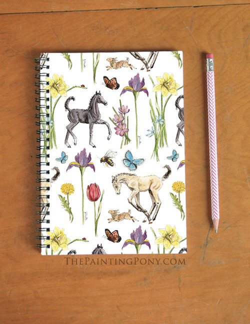 Springtime Fun Horse Foals and Flowers Equestrian Spiral Notebook