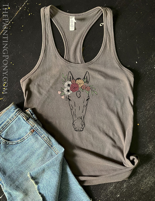 Floral Horse Head Graphic Equestrian Racerback Tank Top